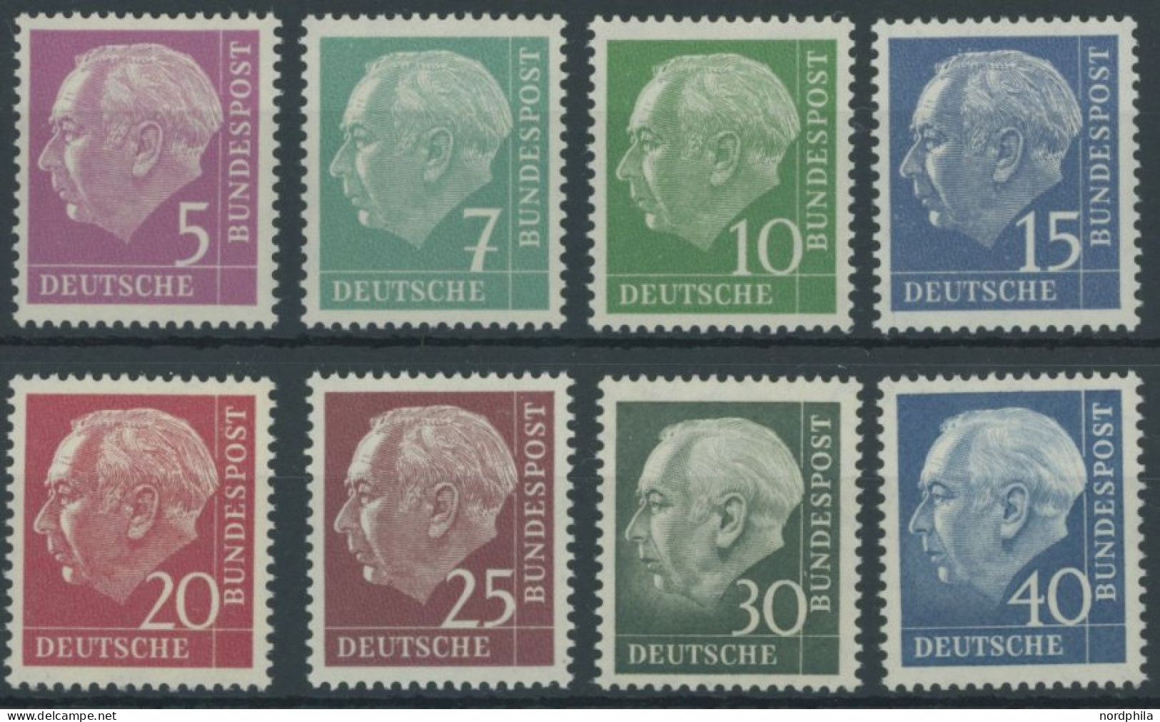 BUNDESREPUBLIK 179-260y , 1960, Heuss Lumogen (8 Werte), Postfrischer Prachtsatz, Mi. 65.- - Ungebraucht