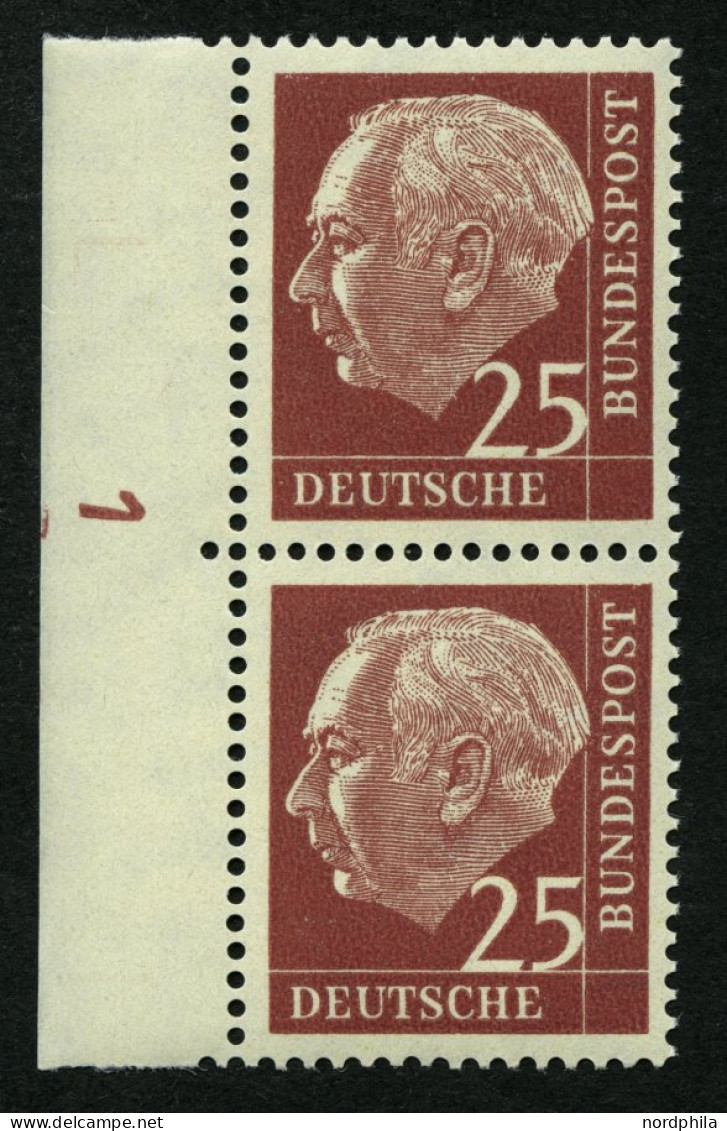 BUNDESREPUBLIK 186yDZ , 1960, 25 Pf. Heuss Lumogen Im Senkrechten Randpaar Mit Druckereizeichen 1, Pracht, Mi 317.- - Ongebruikt