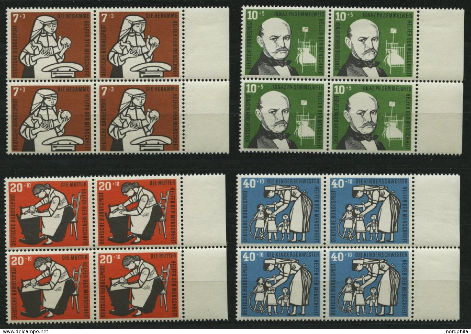 BUNDESREPUBLIK 243-46 VB , 1956, Kinderpflege In Randviererblocks, Pracht, Mi. 80.- - Unused Stamps
