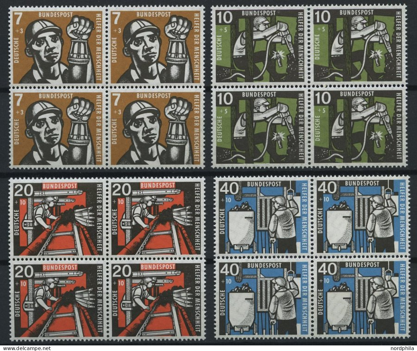 BUNDESREPUBLIK 270-73 VB , 1957, Kohlebergbau In Viererblocks, Prachtsatz, Mi. 88.- - Unused Stamps