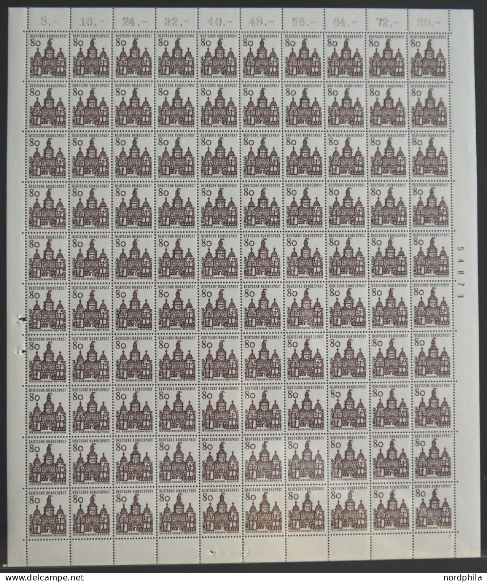 BUNDESREPUBLIK 454-61 , 1964, Bauwerke In Bogen (100) Mit Druckereizeichen Bzw. Bogenzählnummer, Pracht (10 Pf. Etwas An - Ongebruikt