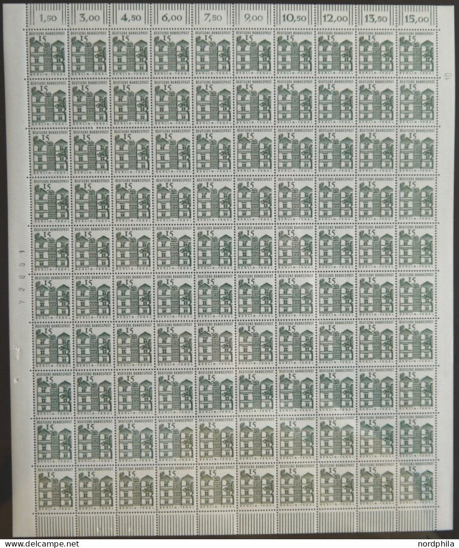 BUNDESREPUBLIK 454-61 , 1964, Bauwerke In Bogen (100) Mit Druckereizeichen Bzw. Bogenzählnummer, Pracht (10 Pf. Etwas An - Unused Stamps