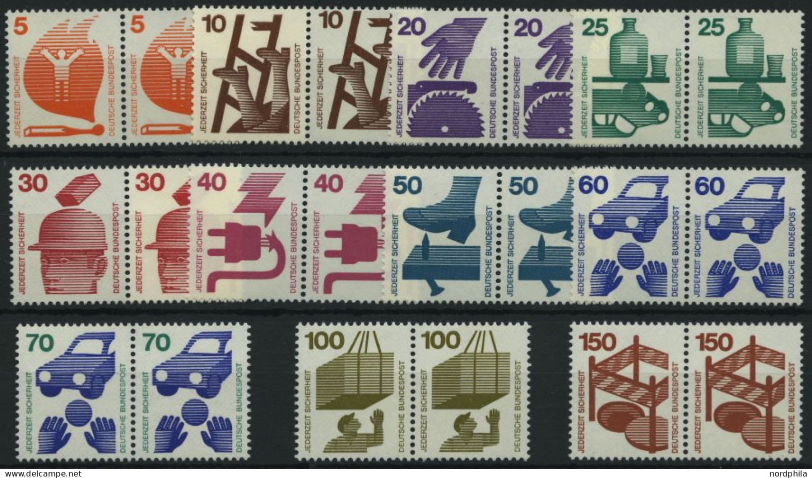 BUNDESREPUBLIK 694-703,773 Paar , 1971/3, Unfallverhütung In Waagerechten Paaren, Pracht, Mi. 75.- - Unused Stamps