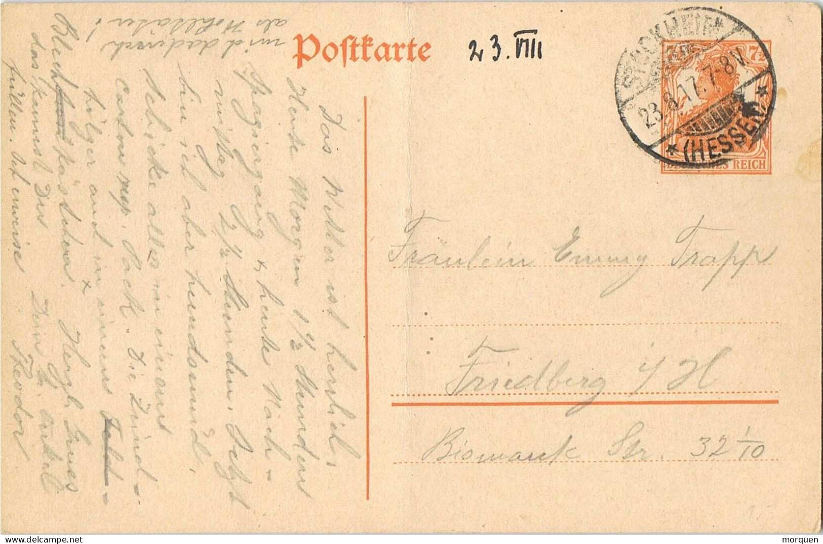 54872. Entero Postal STOCKHEIM (Alemania Reich) 1917 A Friedburg - Tarjetas