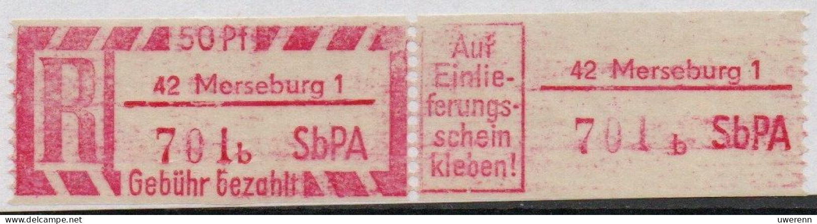 DDR Einschreibemarke Merseburg SbPA Postfrisch, EM2B-42-1bII Zh - Labels For Registered Mail