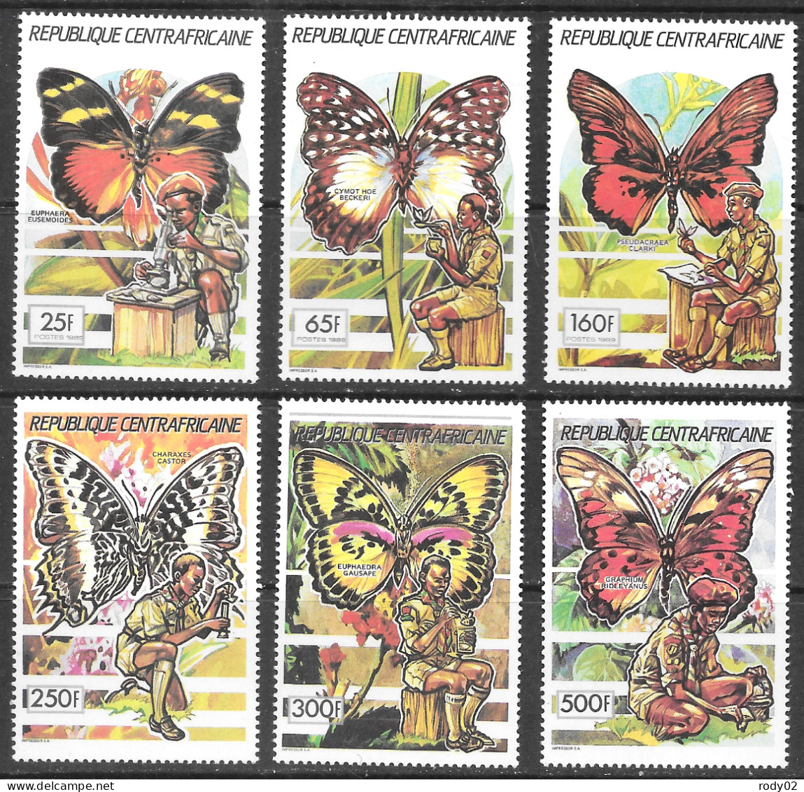 CENTRAFRIQUE - SCOUTISME ET PAPILLONS - N° 835 A 840 - NEUF** MNH - Mariposas