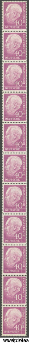 ROLLENMARKEN 188R , 1954, 40 Pf. Heuss Im Elferstreifen, Postfrisch, Pracht, Mi. 160.- - Rolstempels