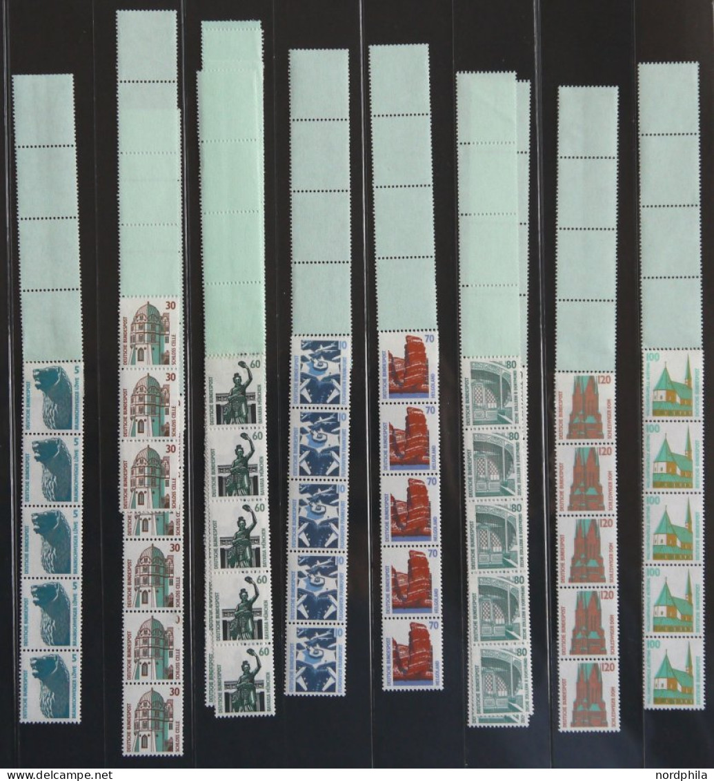 ROLLENMARKEN , 1987-94, Partie Sehenswürdigkeiten Mit Einzelmarken, 3er-Streifen, RE 5 + 4 Lf, Senkrechten Drei- Und Zwe - Rolstempels