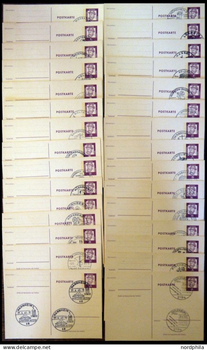 GANZSACHEN P 73 BRIEF, 1962, 8 Pf. Gutenberg, In Grotesk-Schrift, 30 Postkarten Leer Gestempelt Mit Verschiedenen Sonder - Altri & Non Classificati