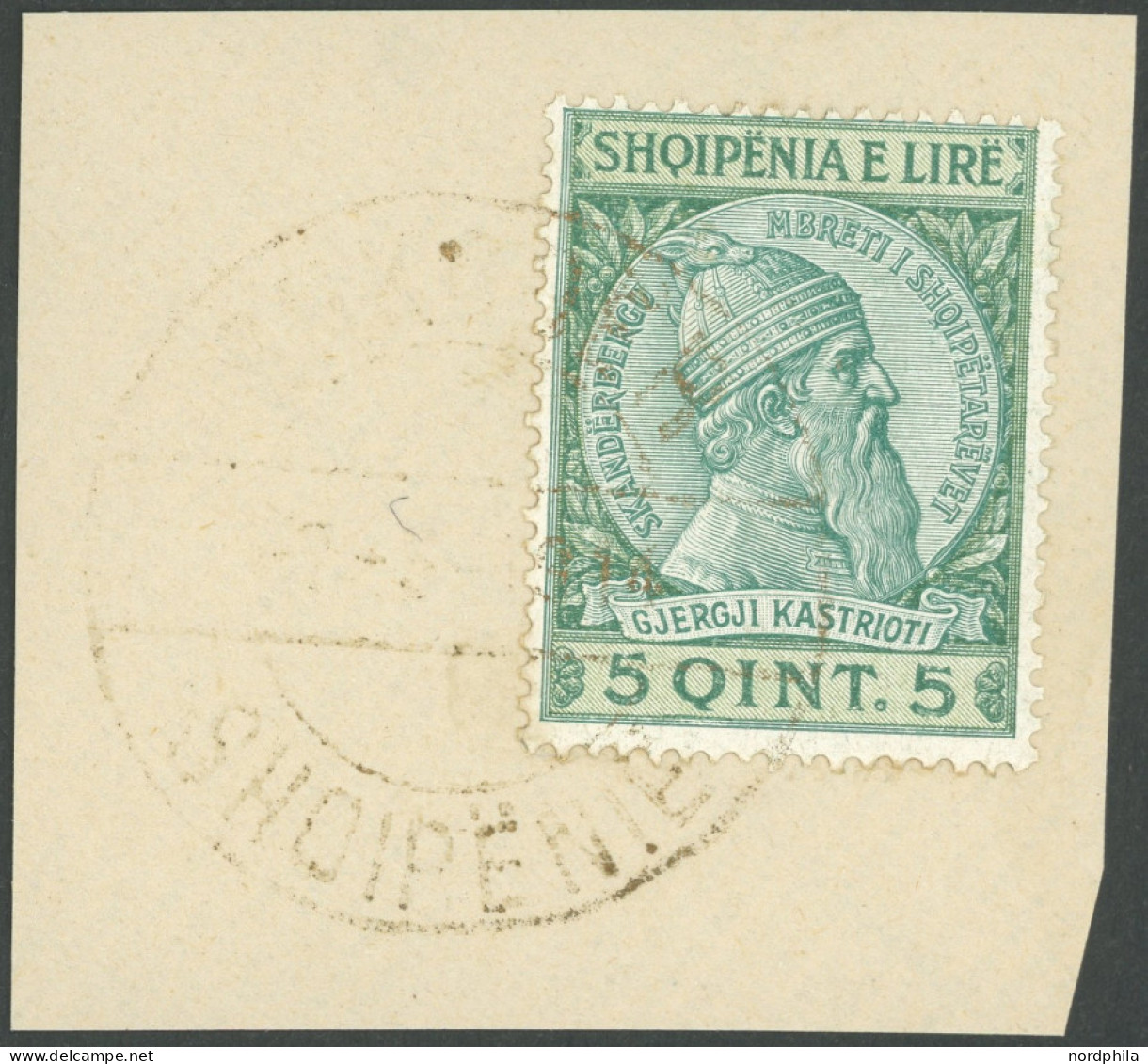 ALBANIEN 30 BrfStk, 1914, 5 Q. Blaugrün/grün, Goldener Stempel SHKODER, Pracht - Albanie