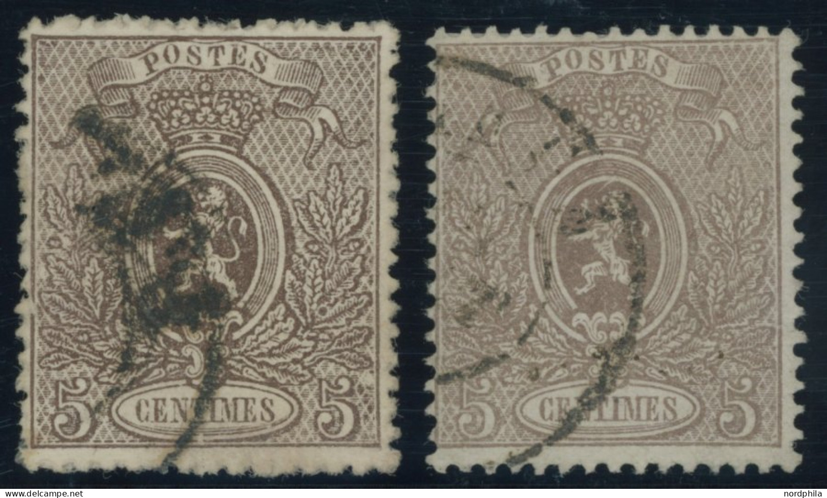 BELGIEN 22C O, 1867, 5 C. Braun, Gezähnt C, 2 Prachtwerte In Nuancen, Mi. 190.- - 1866-1867 Blasón