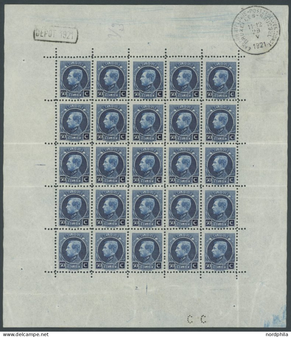 BELGIEN 165KB , 1921, 50 C. Internationale Briefmarkenausstellung Im Bogen (25), übliche Ränder, Pracht - Ungebraucht