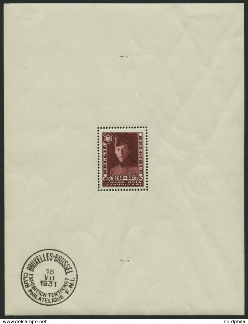 BELGIEN Bl. 2 , 1931, Block Kriegsinvaliden, Sonderstempel Im Rand, Falzreste Im Rand, Pracht - Neufs