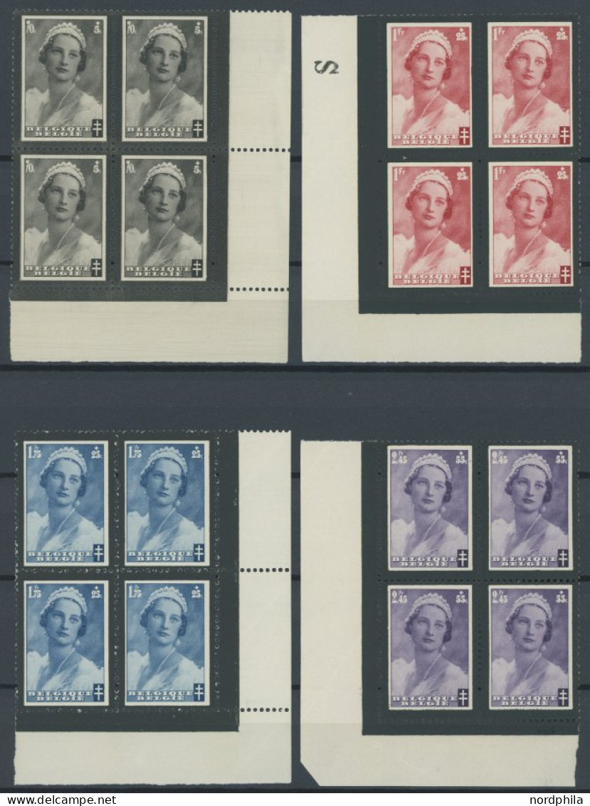BELGIEN 407-14 VB , 1935, Tuberkulose In Unteren Eckrandviererblocks, Postfrisch, Pracht, Mi. 88.- - Other & Unclassified