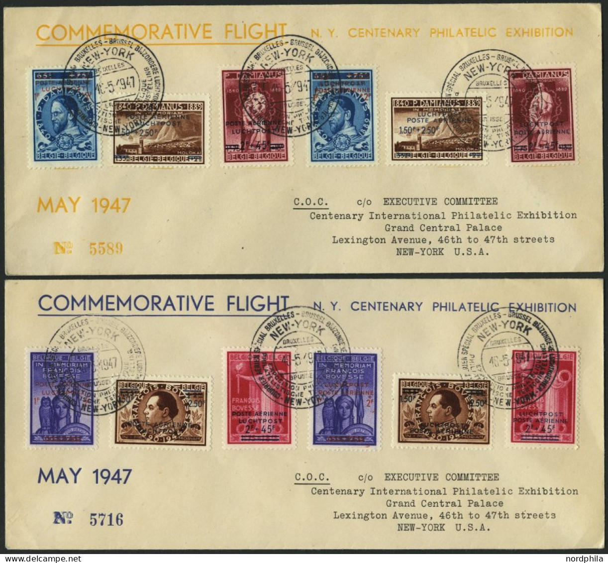 BELGIEN 781-89I,II BRIEF, 18.5.1947, COMMEMORATIVE FLIGHT, Brüssel-New York, 3 Verschiedene Flugpostbelege, Pracht, Müll - Sonstige & Ohne Zuordnung