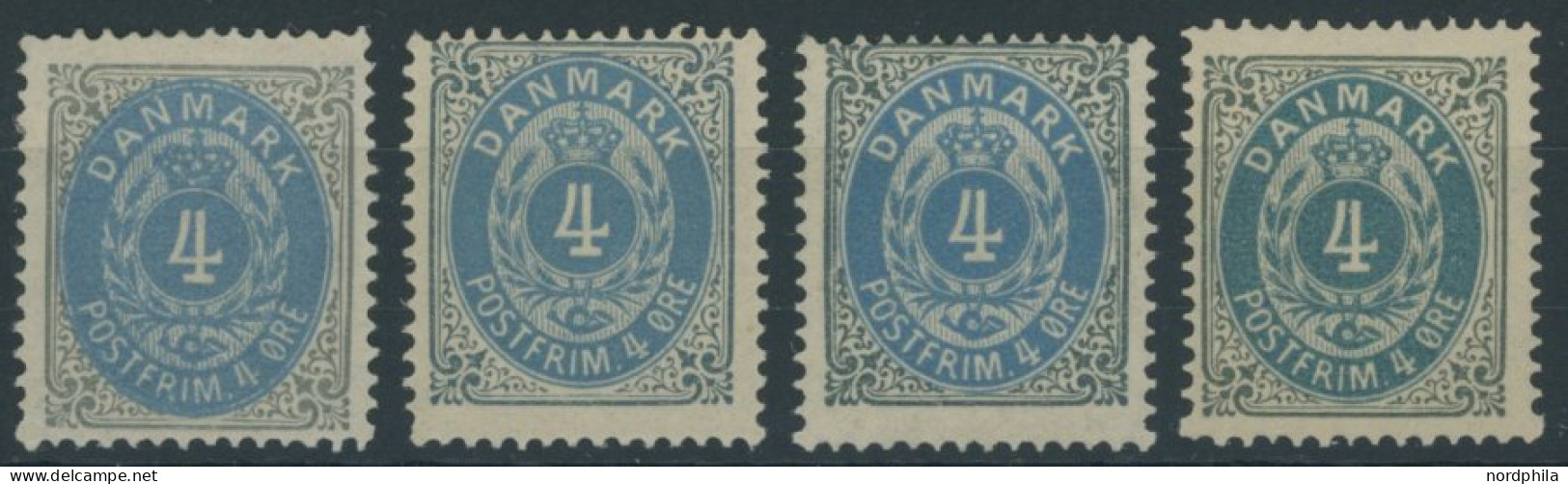 DÄNEMARK 23IYA , 1875, 4 Ø Grau/ultramarin, Gezähnt K 14:131/2, 4 Verschiedene Auflagen, Falzrest, Pracht - Altri & Non Classificati