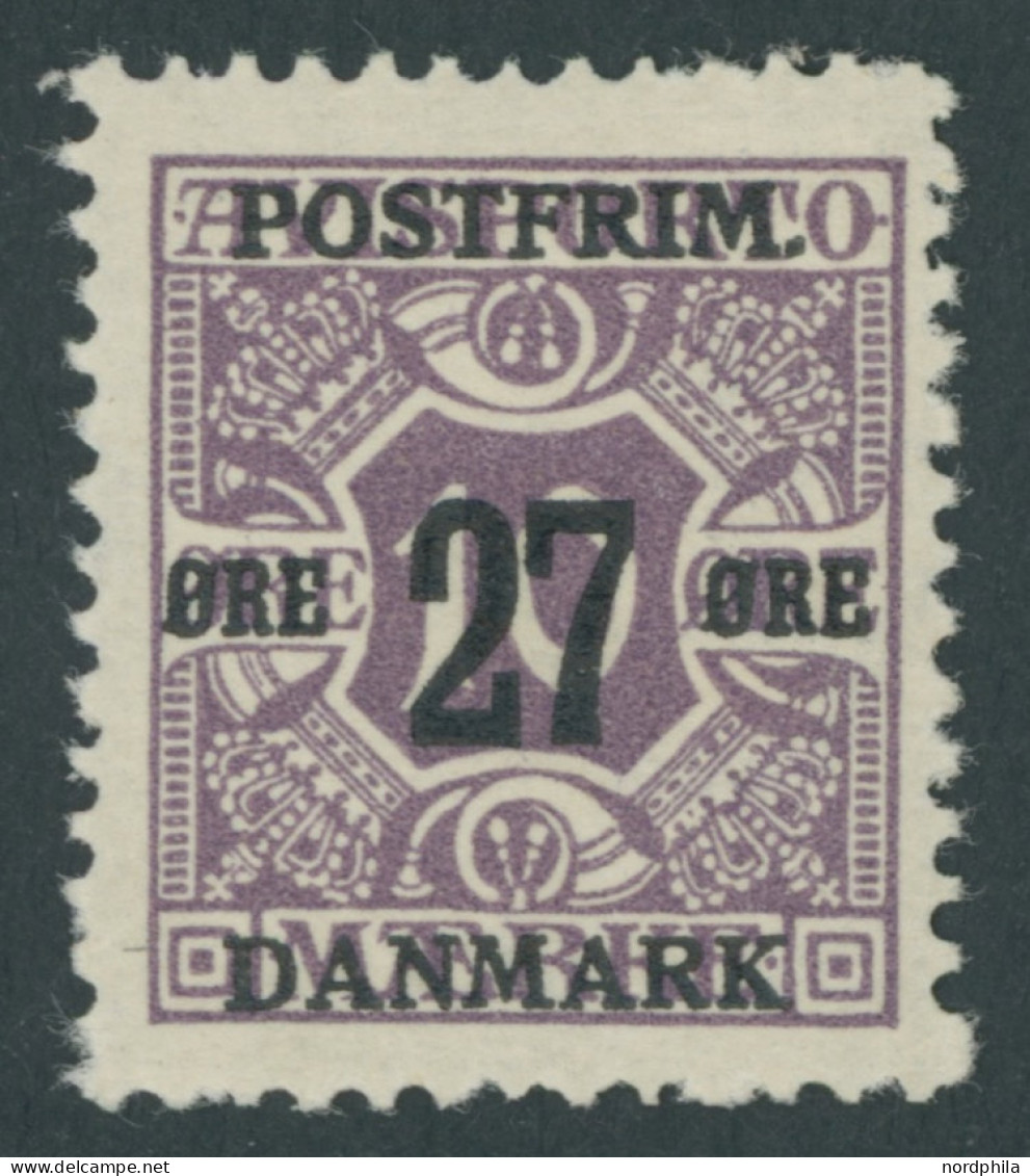 DÄNEMARK 88X , 1918, 27 Ø Auf 10 Ø Lila, Wz. 1Z, Falzrest, Pracht, Mi. 125.- - Otros & Sin Clasificación