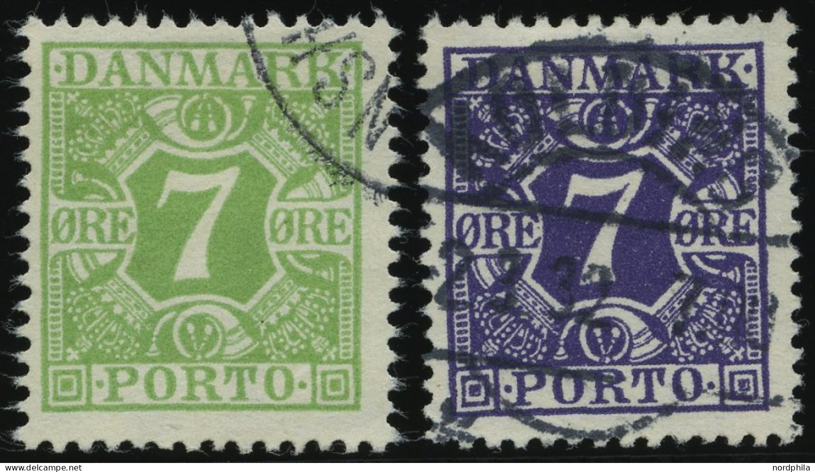 PORTOMARKEN P 12,21 O, 1927/30, 7 ø Gelbgrün Und Bläulichviolett, 2 Prachtwerte, Mi. 64.- - Otros & Sin Clasificación