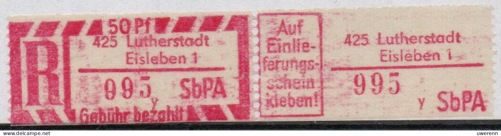 DDR Einschreibemarke Lutherstadt Eisleben SbPA Postfrisch, EM2B-425-1yII(1) Zh - Etichette Di Raccomandazione