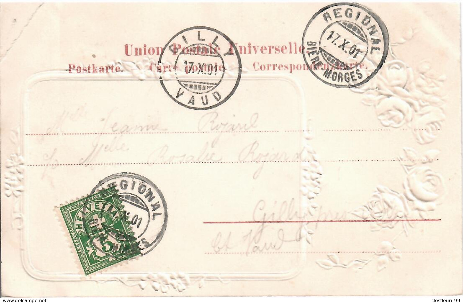 Morges, Carte Gaufrée, Décorée, Litho17.X.1901/ Oblitération Gérions Et Gilly - Morges