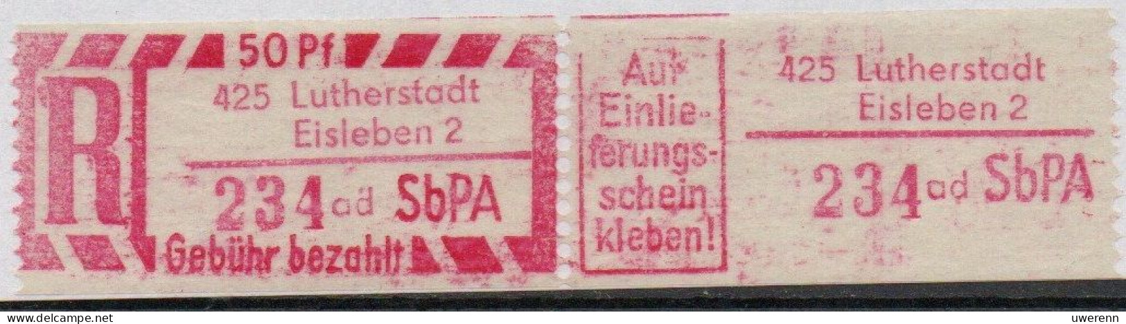 DDR Einschreibemarke Lutherstadt Eisleben SbPA Postfrisch, EM2B-425-2adII RU (a) Zh - R-Zettel