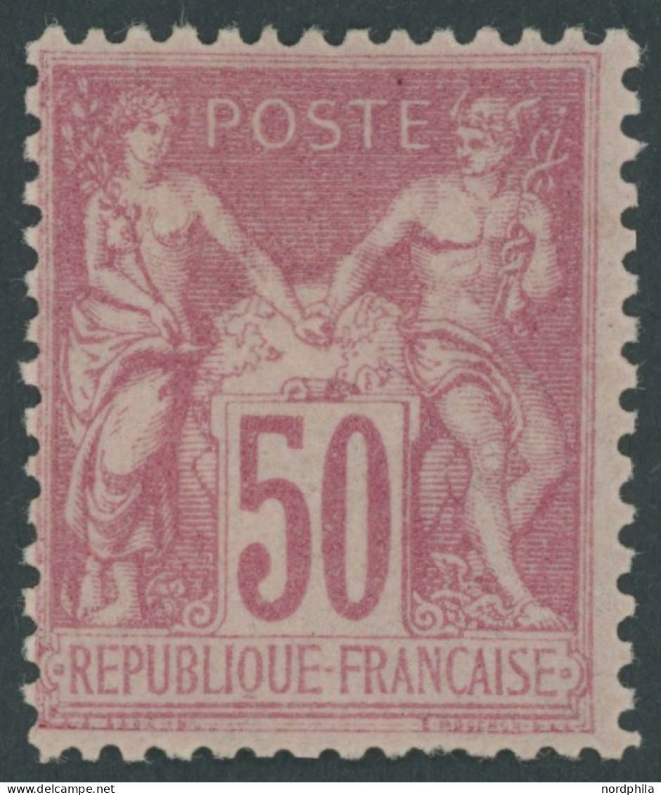 FRANKREICH 81II , 1890, 50 C. Karmin Auf Rosa, Type II, Falzreste, üblich Gezähnt Pracht, Mi. 220.- - Other & Unclassified