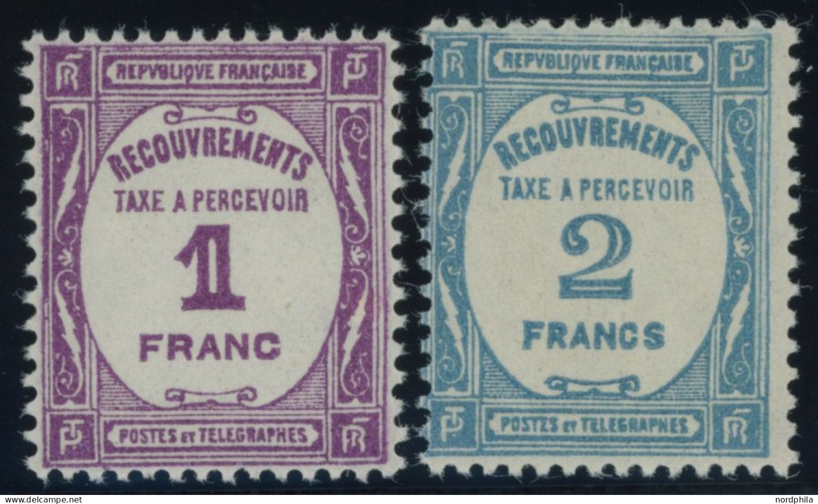 PORTOMARKEN P 60/1 , 1927, 1 Fr. Violett Und 2 Fr. Hellblau, Postfrisch, 2 Prachtwerte, Mi. 140.- - Altri & Non Classificati