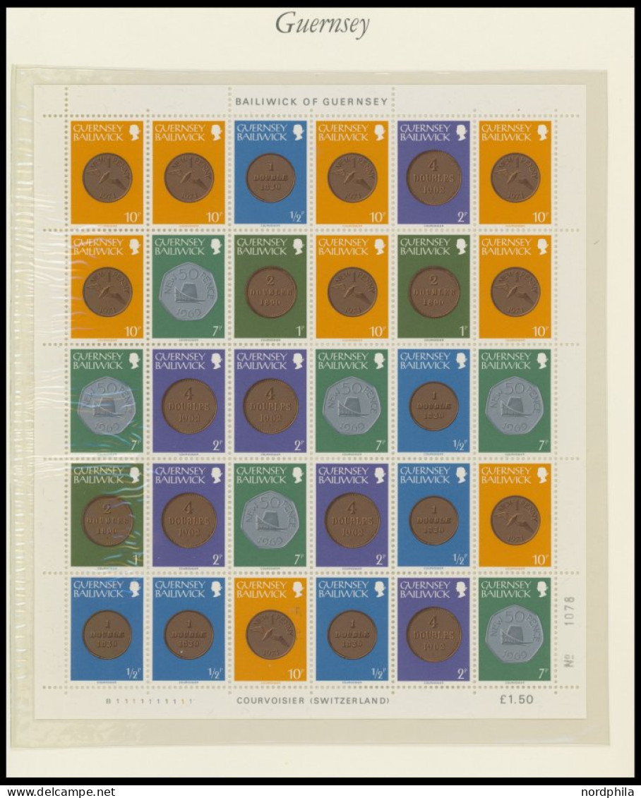 GUERNSEY , Komplette Postfrische Sammlung Guernsey Von 1958-81 Im Borek Falzlosalbum Mit Portomarken, Dazu Markenheftche - Guernsey