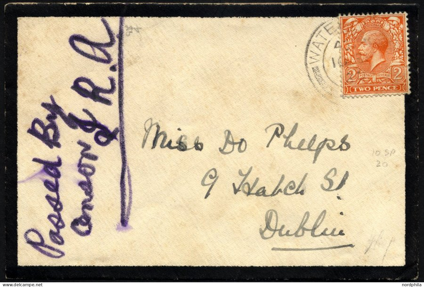 BRITISCHE MILITÄRPOST 130 BRIEF, 1920, 2 P. Orange Auf Trauerbrief Aus Waterford Mit Handschriftlichem Zensurvermerk PAS - Other & Unclassified