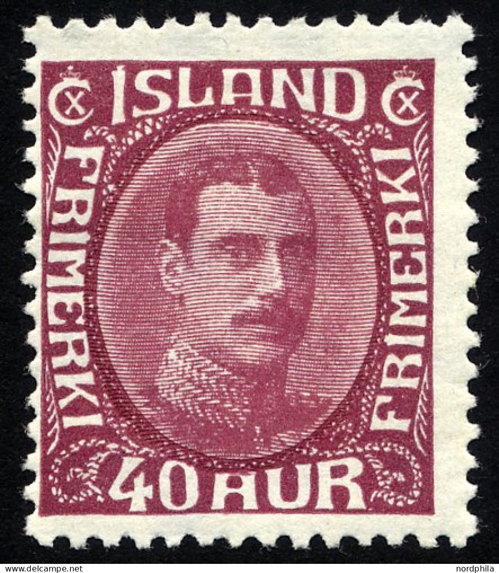 ISLAND 164 , 1932, 40 A. König Christian X, Falzrest, üblich Gezähnt Pracht, Facit 2000.- Skr. - Altri & Non Classificati