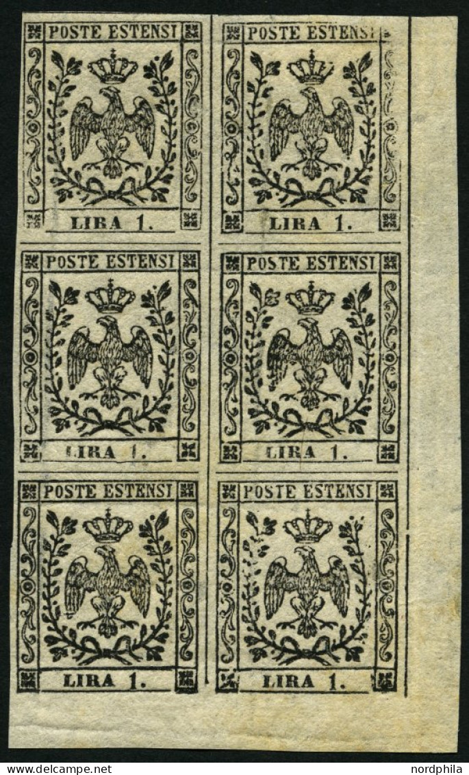 MODENA 6 , , 1852, 1 L. Schwarz Im Sechserblock Aus Der Rechten Unteren Bogenecke, Pracht - Modena