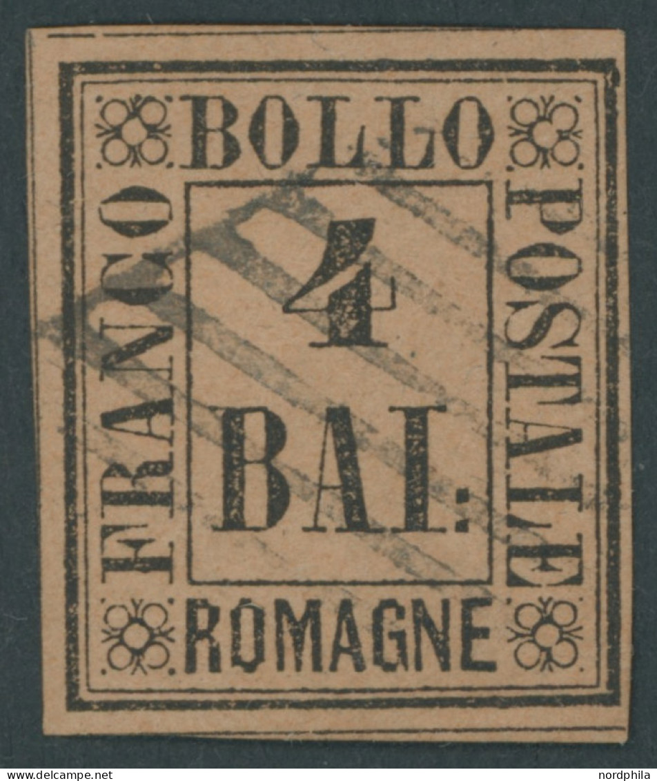 ROMAGNA 5 O, 1859, 4 Baj. Schwarz Auf Rotbraun, Kabinett, Signiert Mi. (160.-) - Romagna