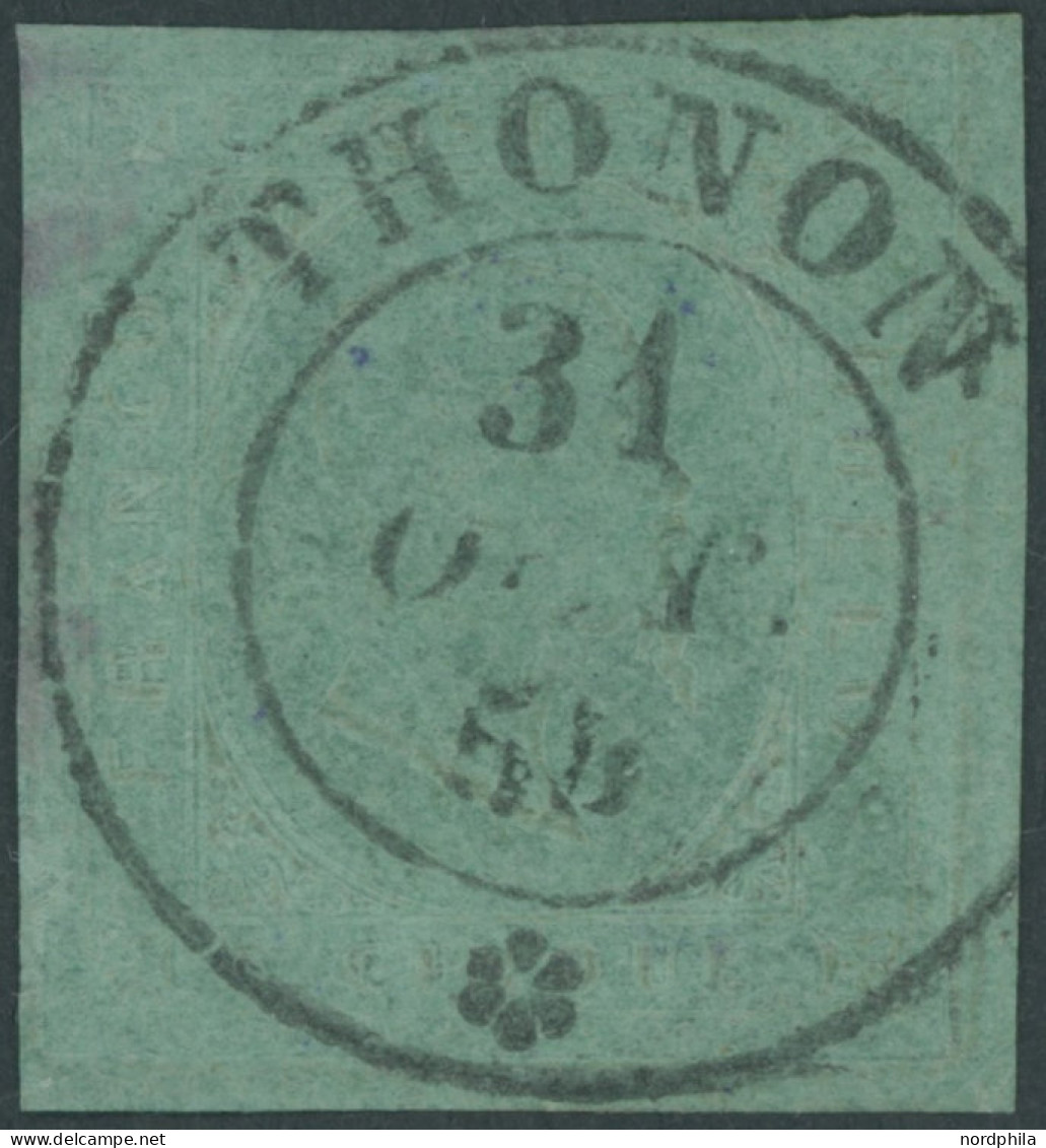 SARDINIEN 4 O, 1853, 5 C. Blaugrün, Zentrischer K2 THONON, Kabinett, Mi. (1100.-) - Sardegna