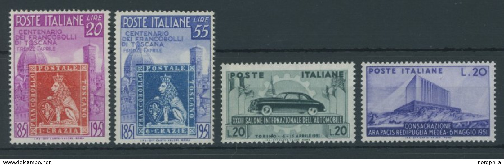 ITALIEN 826-29 , 1951, 4 Postfrische Prachtwerte, Mi. 81.- - Ohne Zuordnung