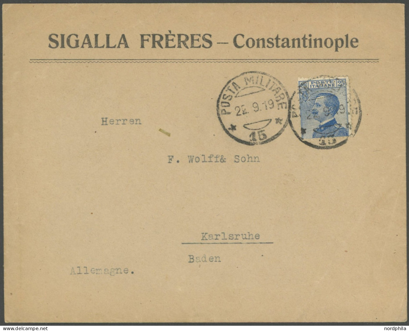 ITALIEN 1919, Firmenbrief Mit Interessantem Militärpoststempel POSTA MILITARE 15 Nach Karlsruhe, Feinst - Non Classés