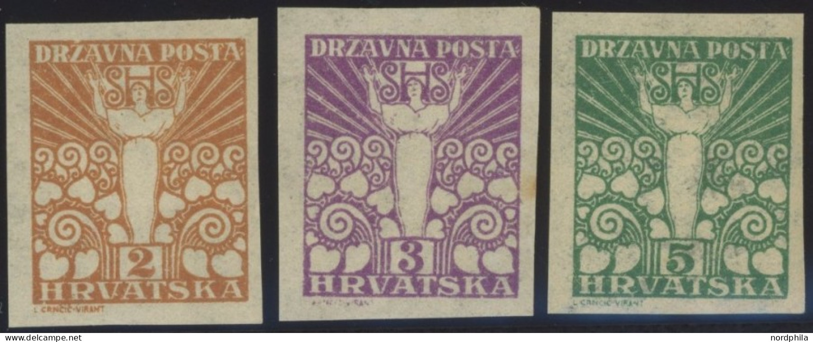 JUGOSLAWIEN 88-90U , 1919, 2 - 5 Fil. Friedensengel, Ungezähnt, Postfrisch, 3 Werte Feinst, Mi. Für 150.- - Altri & Non Classificati