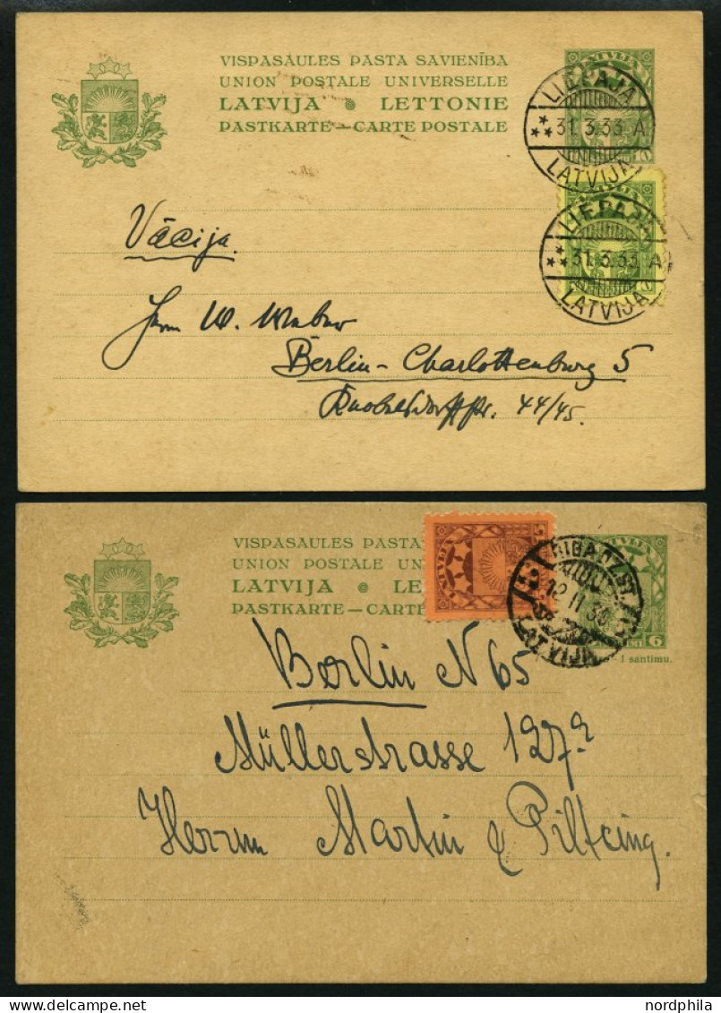 LETTLAND P 5/6 BRIEF, 1927/9, 6 Und 10 S. Landeswappen, Je Mit Zusatzfrankatur, 2 Prachtkarten - Letland