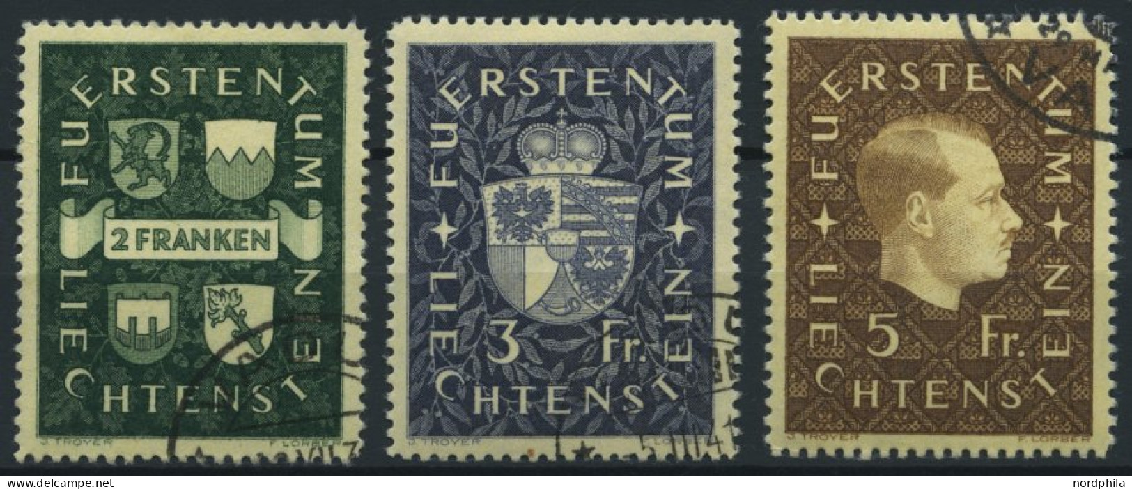 LIECHTENSTEIN 183-85 O, 1939, 2 - 5 Fr., Prachtsatz, Mi. 120.- - Autres & Non Classés