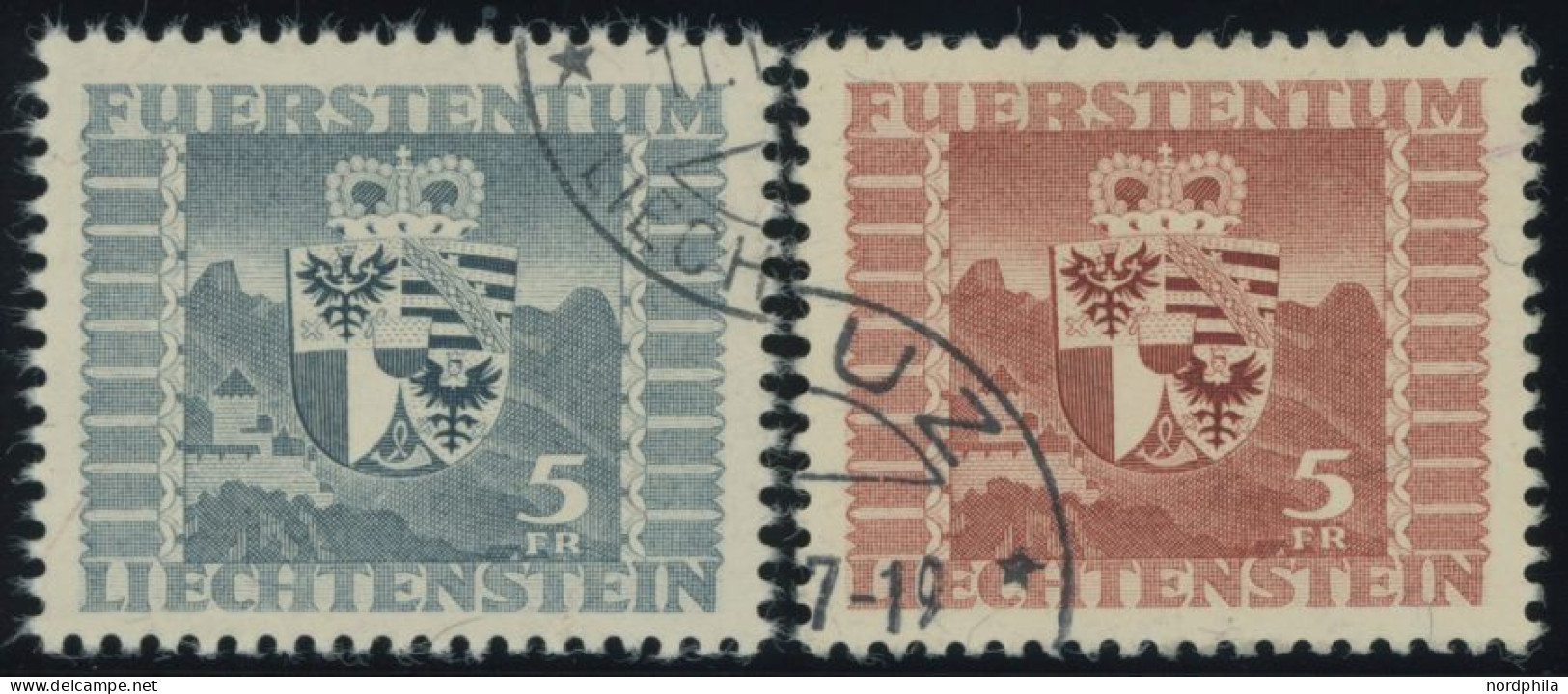 LIECHTENSTEIN 243,252 O, 1945/7, 5 Fr. Wappen, 2 Prachtwerte, Mi. 105.- - Autres & Non Classés