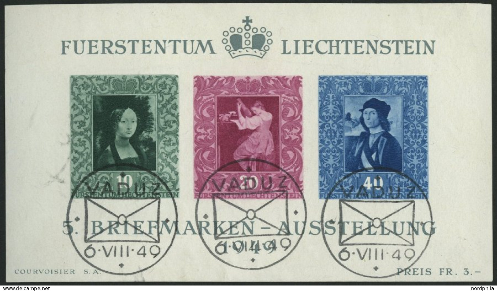 LIECHTENSTEIN Bl. 5 O, 1949, Block Briefmarken-Ausstellung, Ersttags-Sonderstempel, Pracht, Mi. (160.-) - Autres & Non Classés