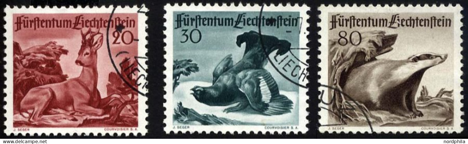 LIECHTENSTEIN 285-87 O, 1950, 3. Jagdserie, Prachtsatz, Mi. 90.- - Altri & Non Classificati