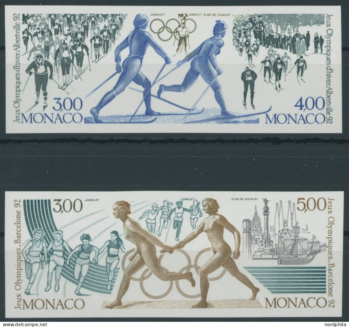 MONACO 2011-14U Paar , 1991, Sonderdruckpaar Olympische Winterspiele, Ungezähnt, Pracht, Mi. 450.- - Sonstige & Ohne Zuordnung