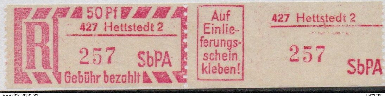 DDR Einschreibemarke Hettstedt SbPA Postfrisch, EM2C-427-2(2) Zh - Labels For Registered Mail