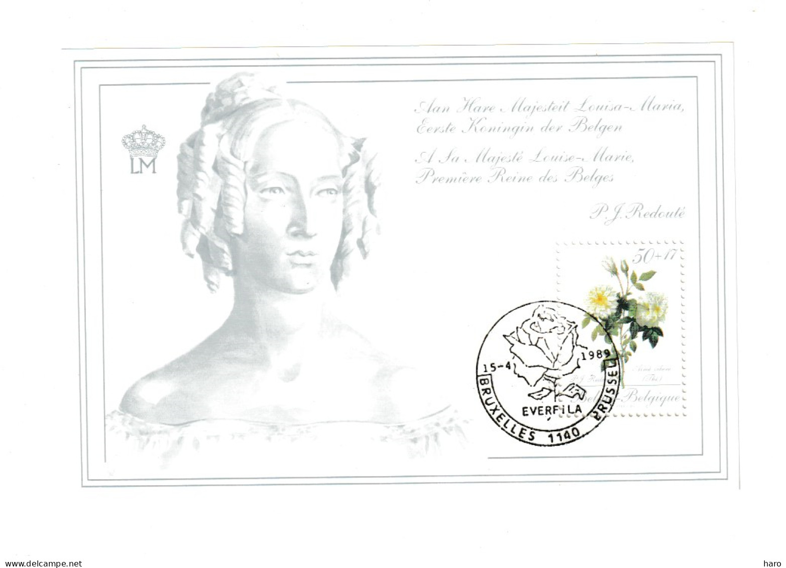 BELGIQUE 1989 Bloc N° 65 ** Neuf MNH Superbe Cote 10 € Flore Fleurs Rose De Redouté Reine Louise Marie Philatélie ( B374 - 1961-2001