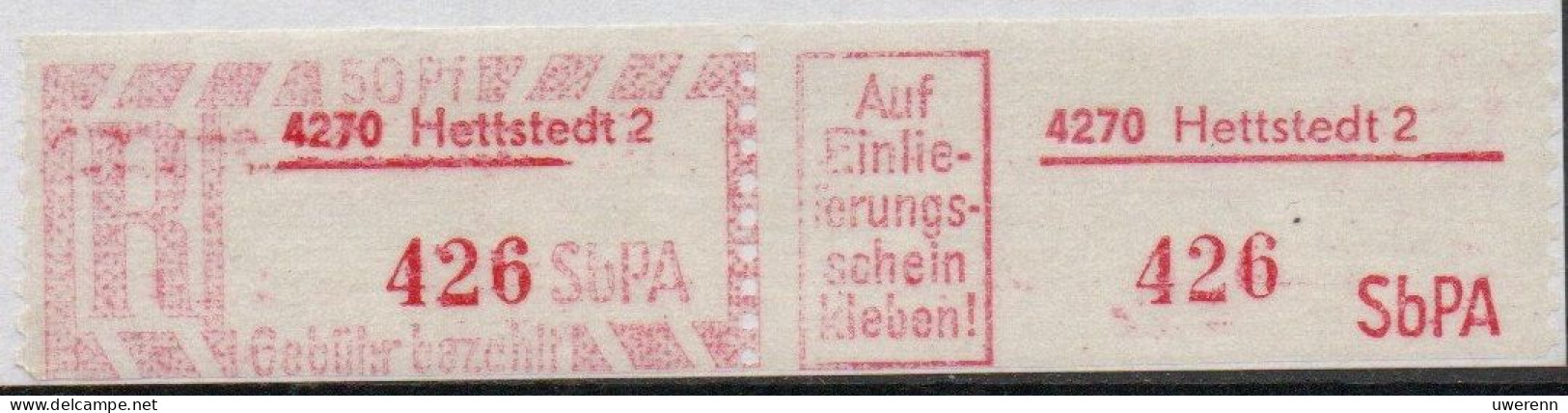 DDR Einschreibemarke Hettstedt SbPA Postfrisch, EM2F-4270-2(1) Zh - R-Zettel