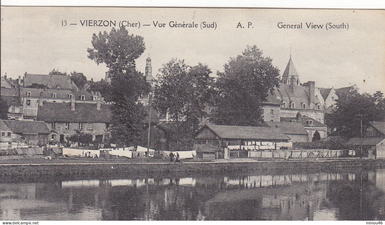 VIERZON : T.T.RARE CPA AVEC CETTE VUE GENERALE COTE SUD.SECHAGE DU LINGE. N. CIRCULEE. ETAT PARFAIT.PETIT PRIX - Vierzon