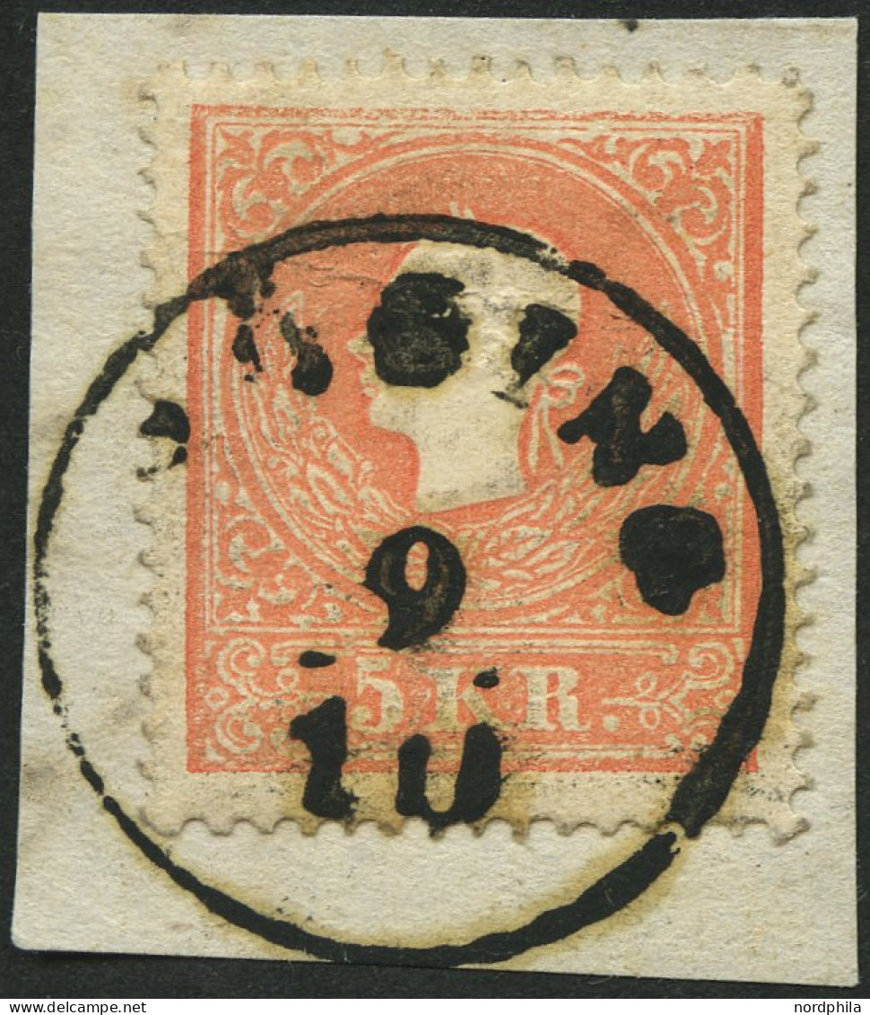 ÖSTERREICH 13II BrfStk, 1859, 5 Kr. Blaßrot, Type II, Papierfalte, K1 (B)ÖSING, Prachtbriefstück - Gebraucht