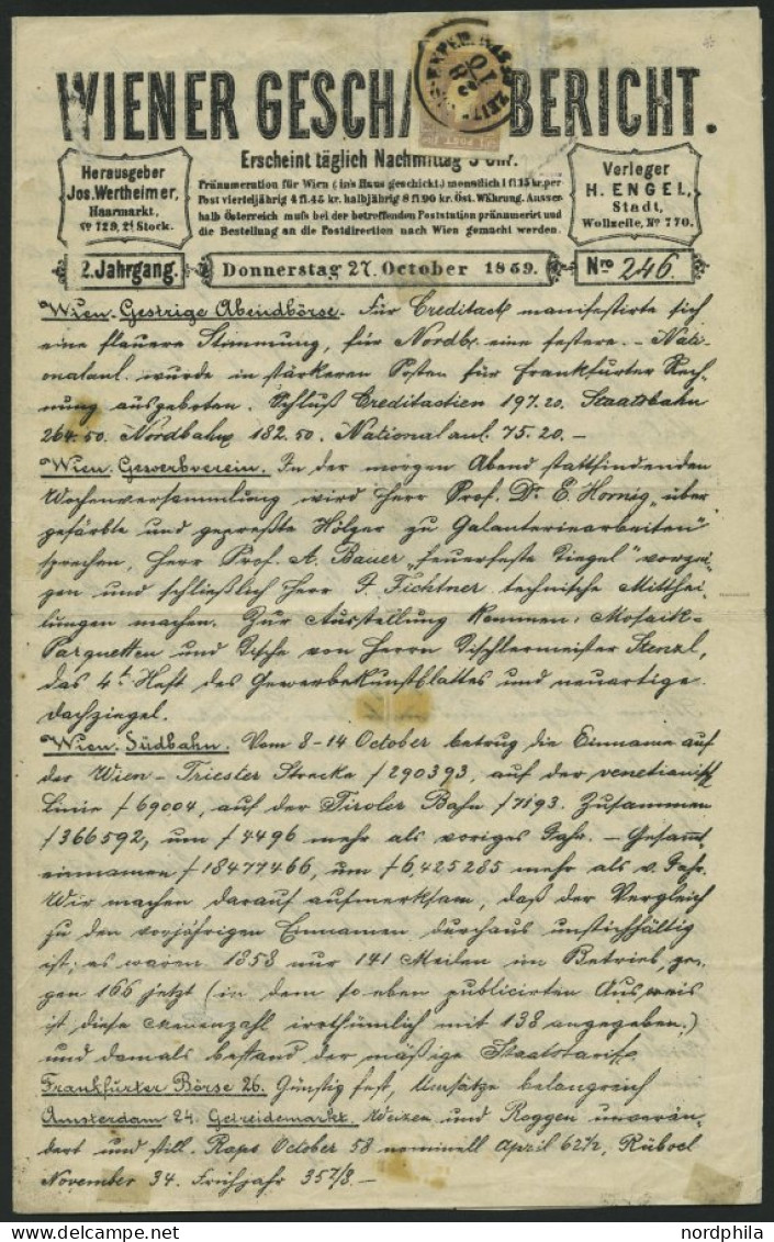 ÖSTERREICH 17 BRIEF, 1859, 1.05 Kr. Graulila Auf Vollständigem Wiener Geschäftsbrief Mit K1 ZEITUNGS-EXPED., Pracht, Sig - Gebraucht