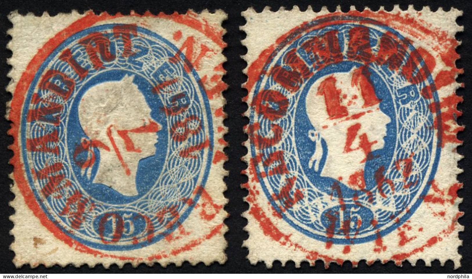 ÖSTERREICH 22 O, 1860, 15 Kr. Blau Je Mit Rotem K1 RECOMMANDIRT WIEN (1861 Und 1862), 2 Prachtwerte - Used Stamps