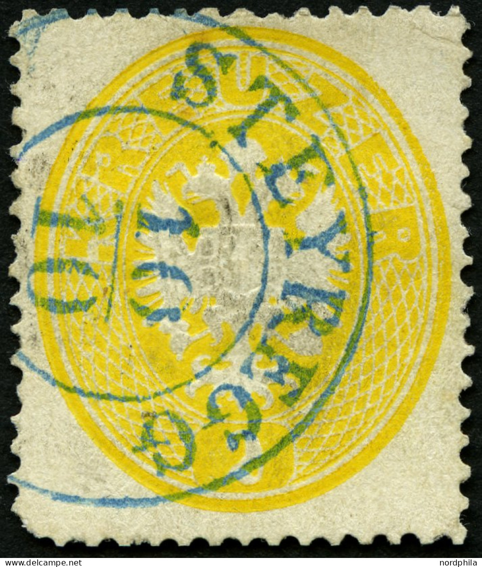 ÖSTERREICH 24 O, 1863, 2 Kr. Gelb Mit Blauem K2 STEYREGG, Runder Eckzahn Sonst Pracht, R! - Used Stamps